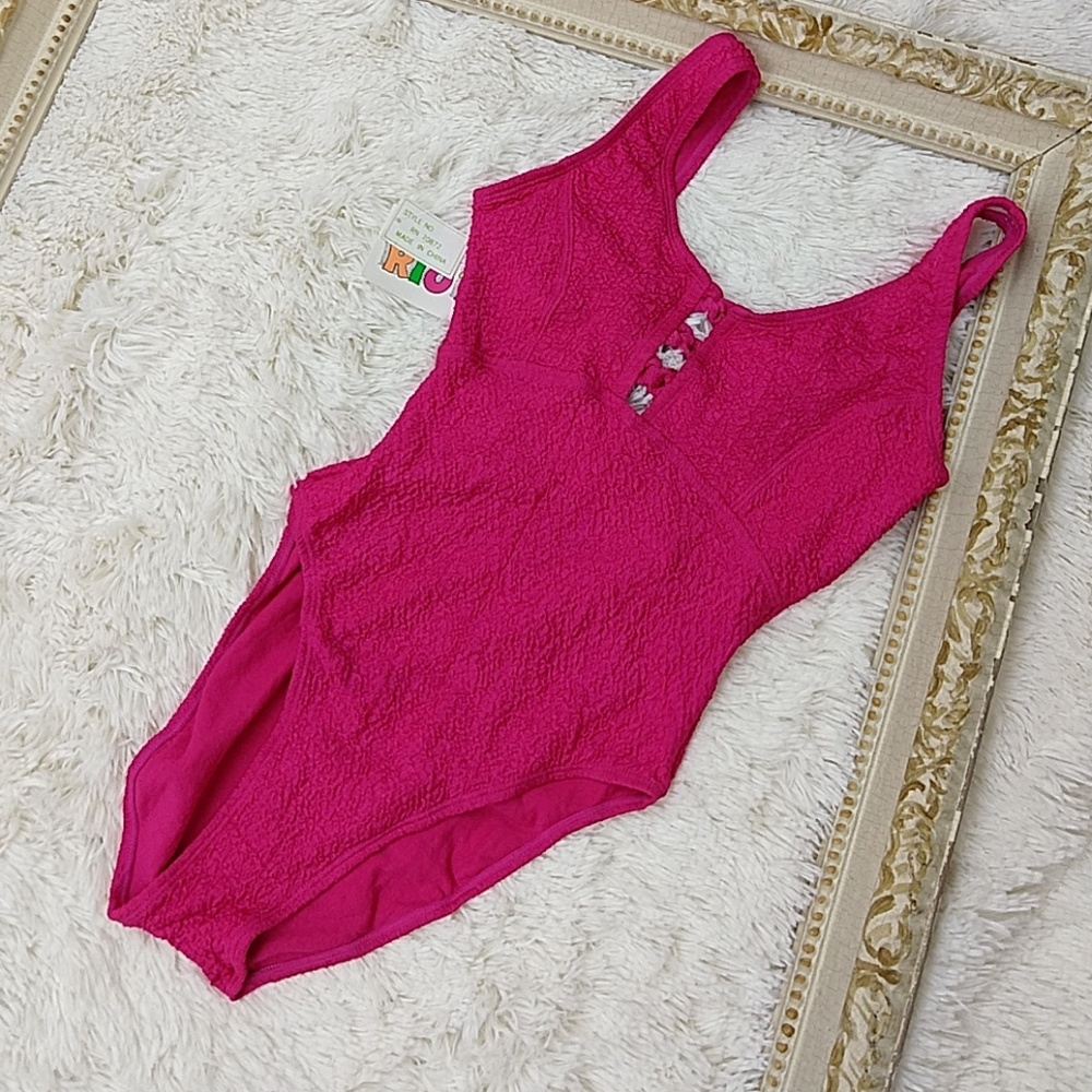 Vintage 80s NWT Hot Pink One Piece Swimsuit - Picture 1 of 8